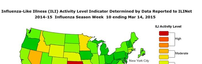 Nationally Influenza activity is considered to be at moderate levels with regional spread in the