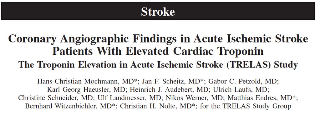Elevated troponin in acute stroke - relevant or not? CirculaQon 2016 PaQents with acute ischaemic stroke: n= 2123 Elevated Troponin: 13.