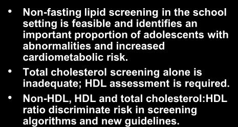 Conclusions Non-fasting lipid screening in the school setting is