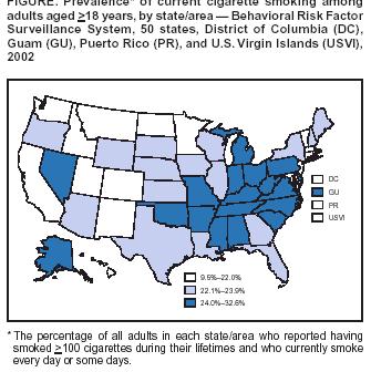 Prevalence of Current Cigarette Smoking Among Adults 18 and Older in the US,