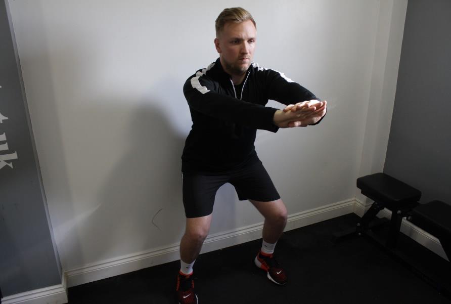 Strengthening Non weight assisted 1) Double leg 20 degree squat Legs shoulder width apart, toes pointing at 11 and 1 o clock.