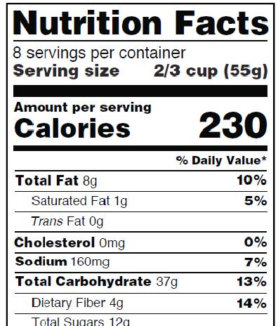 Percent Daily Value: Tells you the percent of nutrients in a product, compared to the amount you need daily (100 percent). Is based on a 2,000-calorie diet.