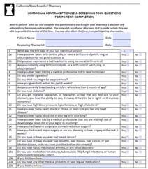 Initiating Hormonal Contraception in the Pharmacy Setting Health History (required) Screening questionnaire Include the categories and conditions from the MEC Other information Measurement of Blood