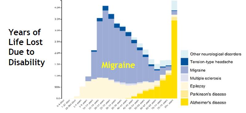 Headache Disability Migraine and other headache disorders cause >50%of total years of life lost due to disability attributable to neurological diseases globally.