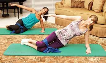 8. Side Clams Focus: Outer thighs, obliques, pelvis, shoulders. Wrap band in bow slightly above the knees. Lie on side.