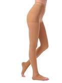 stockings with silicone lace band (Open toe) Moderate to severe varicosity or spider veins. Post surgical use.