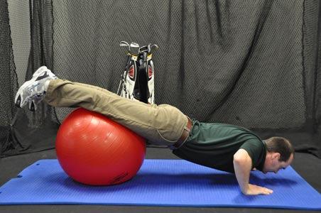Push Ups On Ball This is a fantastic way to develop stronger pectorals/chest muscles and core stability. This exercise improves power and stability in your golf swing.
