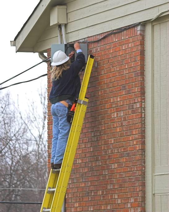 Ladders, Platforms, and Scaffolds Climbing ladders and working at high elevations pose additional fall hazards (continued): When working on a ladder never lean or reach too far to either side -