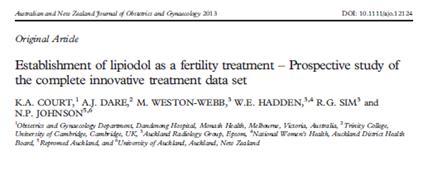 Population: Findings: Observational Study 296 consecutive women undergoing lipiodol procedure Feb 2000 to Oct 2006 (incl women on FLUSH Trial ) Follow up at 6 months, then extended follow up for