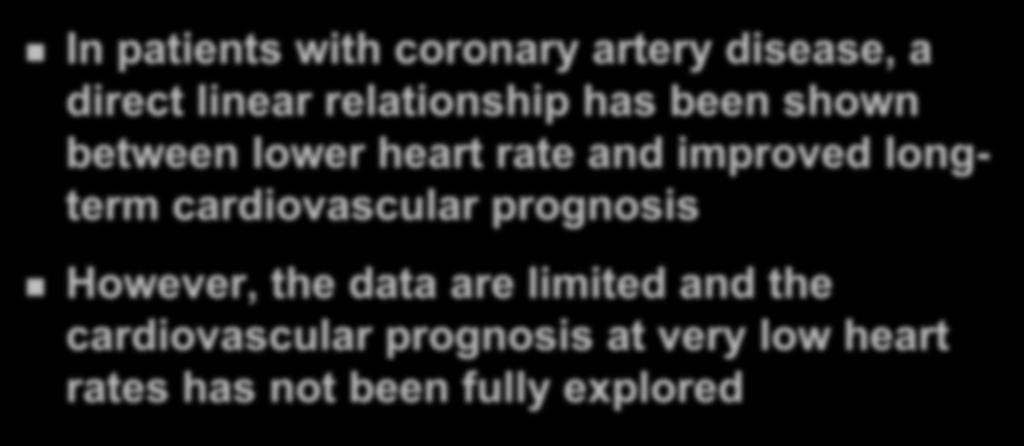 Background In patients with coronary artery disease, a direct linear relationship has been shown between lower heart rate and improved