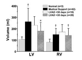 RV contractility is depressed due to inherent properties and to leftward septal shift