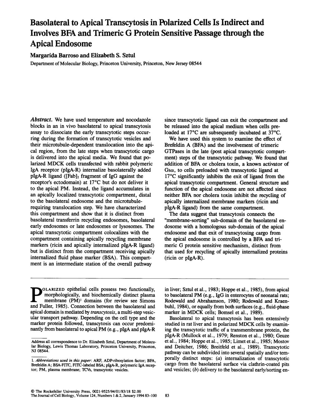 Published Online: 1 January, 1994 Supp Info: http://doi.org/10.1083/jcb.124.1.83 Downloaded from jcb.rupress.