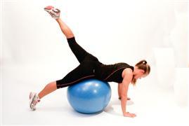 With core/glute activated, lift leg towards the ceiling into full hip extension (do not hyperextend your lower back).