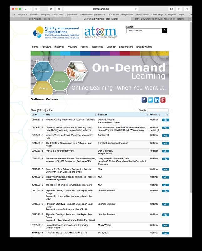 On-Demand Learning (ODL) Our On-Demand Learning (ODL) area on www.atomalliance.org allows you to participate in archived events when it is most convenient.