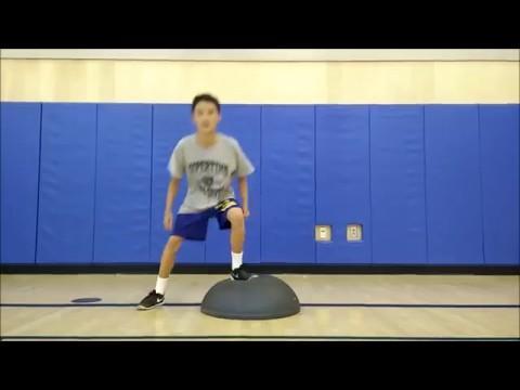 Too Easy? Try this! To make this exercise harder, skip across the bosu trainer as usual and touch the ground further away from your body (towards the outside) to increase your lateral movement.
