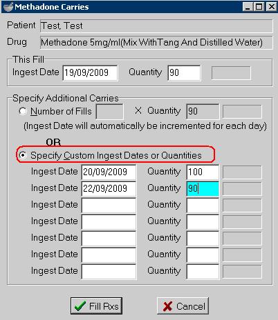 b. If consecutive ingest dates are not correct or if the quantity is not the same for each carry then Specify Custom Ingest Date or Quantities must be selected.
