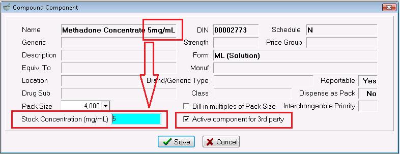 5. Ensure that Bill in multiples of Pack Size is not checked. Figure 4 - Active Compound Component 6. Click Add/Save.
