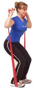 The Hygenic Corporation Aim: The squat is an excellent closed-chain exercise for the entire leg. Instructions: Stand on the middle of the band with both feet.