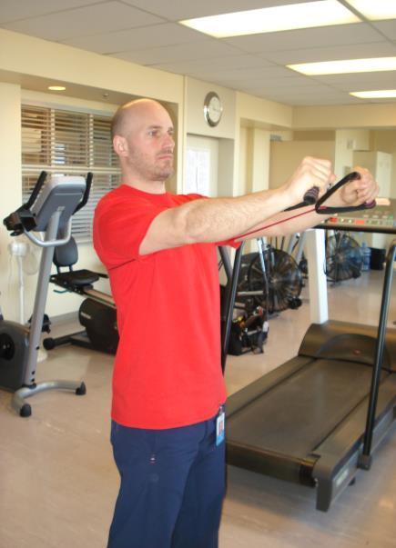 Movement: Squeeze chest and push band out toward the front.