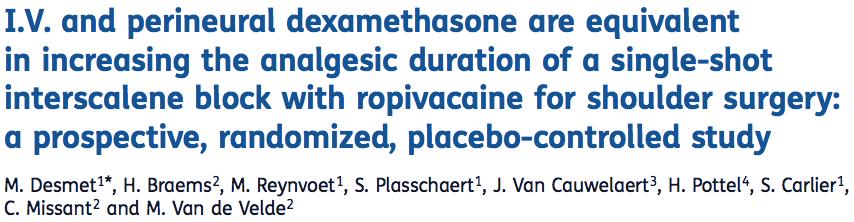 Prospective, double blind, randomised, RCT Arthroscopic shoulder surgery with USG ISB Primary outcome = Time to first analgesic request Rop 0.5%: 757 min (IQR 635 910) Rop 0.