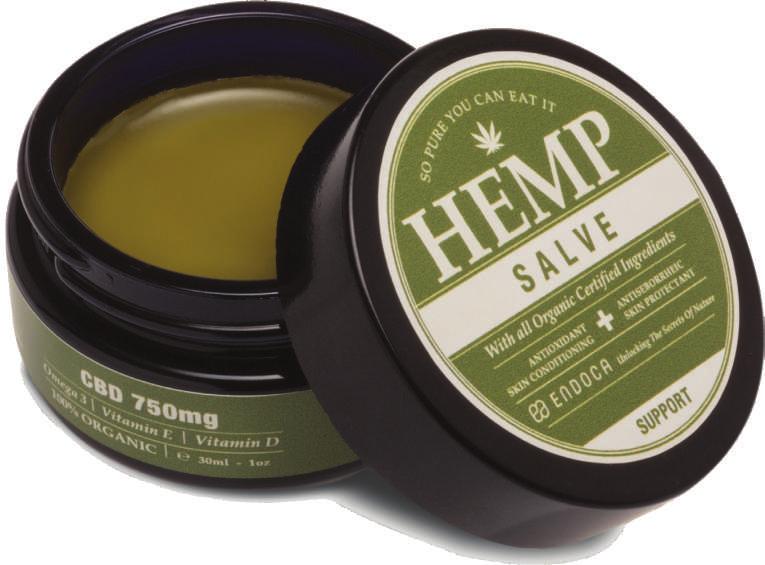 Hemp Salve Made 100% of natural and organic, food grade ingredients, CBD administered topically is absorbed directly through the skin.