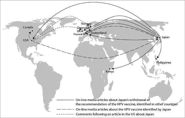 Disseminating data, strengthening communications and building vaccine confidence Fig 1: Map showing global transmission of: 1) Information about other countries HPV situation reported in the Japanese