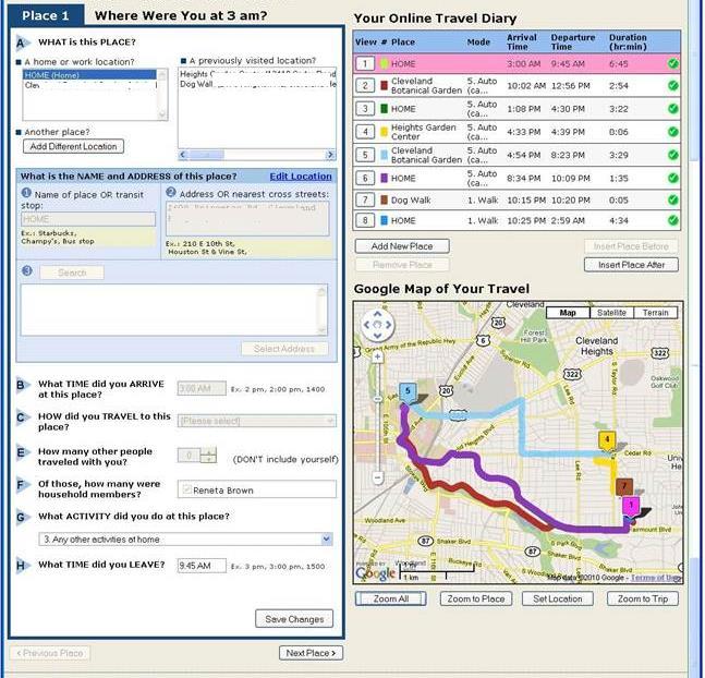 Trip Builder Web GPS + PR Interface A web-based system that supports both travel log reporting and GPSbased prompted recall.