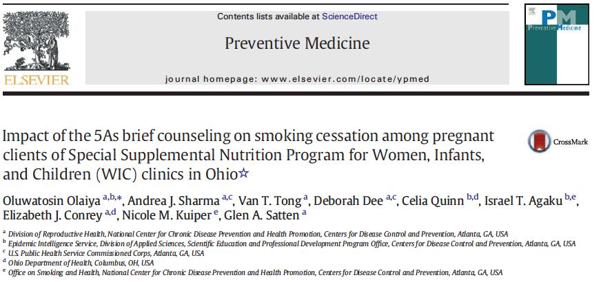Assessment of 5A s in Pregnant Women in Ohio WIC sites 38 Clinics Participated 2006-2010 71,526 Pregnant Smokers 23% QUIT