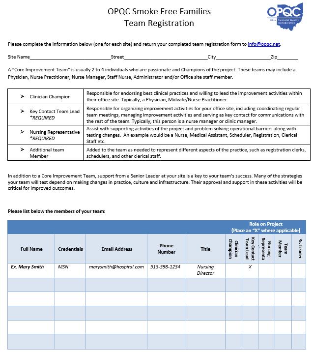 Next Steps Complete the OPQC Team Registration Form We will send this to