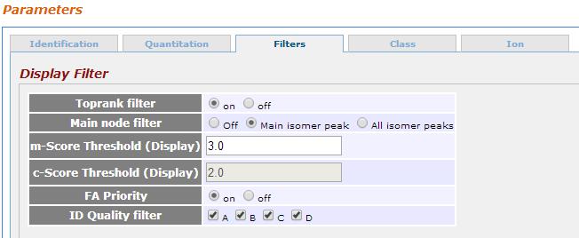 Filter Criteria for Displaying Raw File Results 1) Toprank: displays lipids with top score among identified spectra 2) Main node: main isomer peak displays the largest isomer based on intensity,
