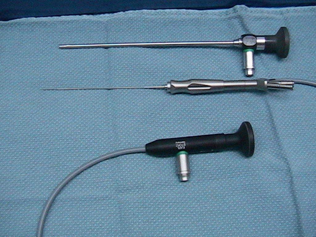 4 mm guide wire basket 0.4 mm stone basket Laser fiber (Holmium laser) Hand held microburr Does not have a protective sheath Dilate up to No.3 or 4 prior to endoscopy Sialendoscopes 1.