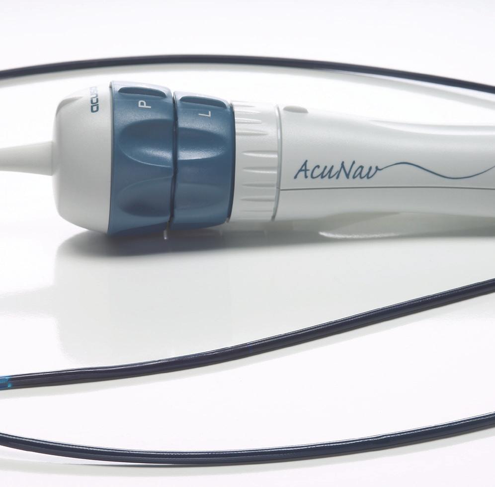AcuNav 8F Transducer (Adult intracardiac echocardiography) Part Number: 8267996 3.0 10.0 MHz 5.0, 6.7, 8.9 MHz Number of Elements: 64 90 4.0, 5.0 MHz 4.0, 5.0 MHz 7.
