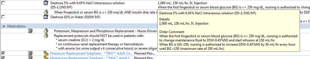 Transitioning of Maintenance Fluids: When fasting blood sugar (FABS) is less than or equal to 250mg/dl per protocol the nurse will change the initial saline maintenance fluids to a dextrose