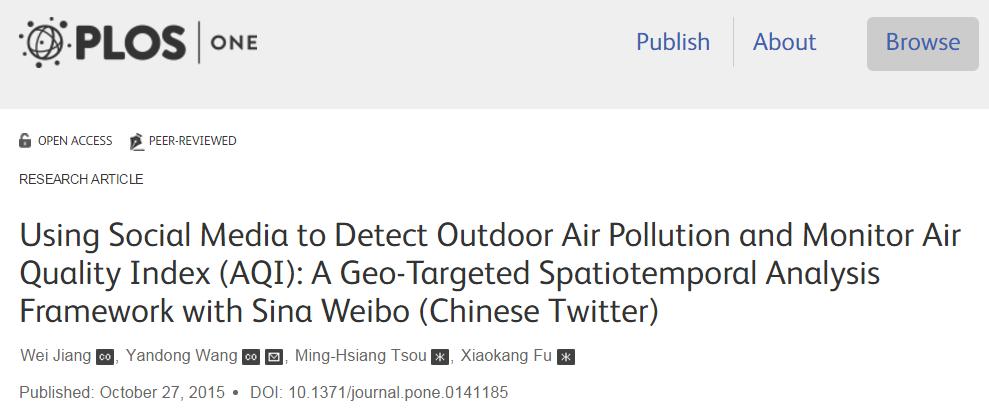 Use Social Media as Human Sensors to Monitor Air Pollution in China.