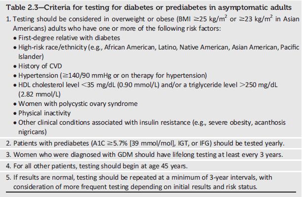 Testing for Diabetes or Prediabetes in Asymptomatic Adults Classification and Diagnosis of