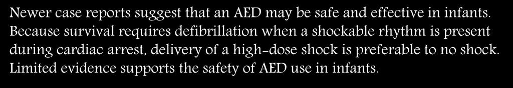 Defibrillation and Use of the AED in Infants 2005 (Old) Data have shown that AEDs can be used safely and effectively in children 1 to 8 years of age.