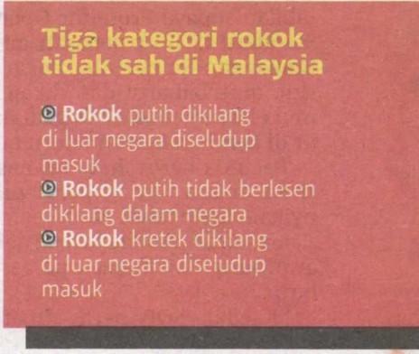 Tiga kategori rokok tidak sah di Malaysia Hi IWKOK puiin UlKlldllg di luar negara diseludup