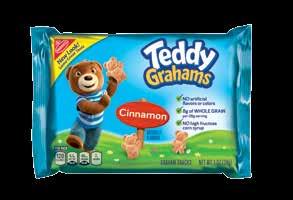 TEDDY GRAHAMS Cinnamon 0.75 OZ./150 CT. Serving Size 1 pack (21g) Calories 90 Calories from fat 25 Total Fat 3g Polyunsaturated Fat 1.5g Monounsaturated Fat 0.
