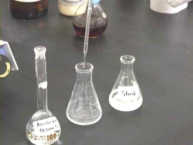 flask. 2) Add about 10 drops of the 1% starch solution.