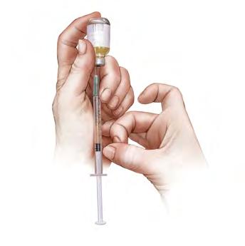 9. With the tip of the syringe upright and the needle still in the vial, tap the syringe with your finger until any air bubbles rise to the top.