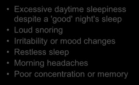 Symptoms of Sleep Disorders Excessive daytime sleepiness despite a 'good' night's
