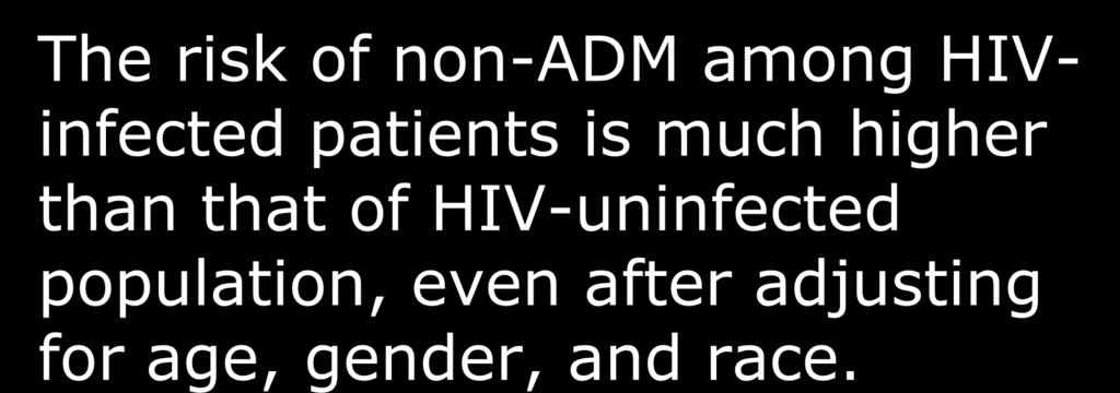 Key Fact # 2 The risk of non-adm among HIVinfected patients is much higher than