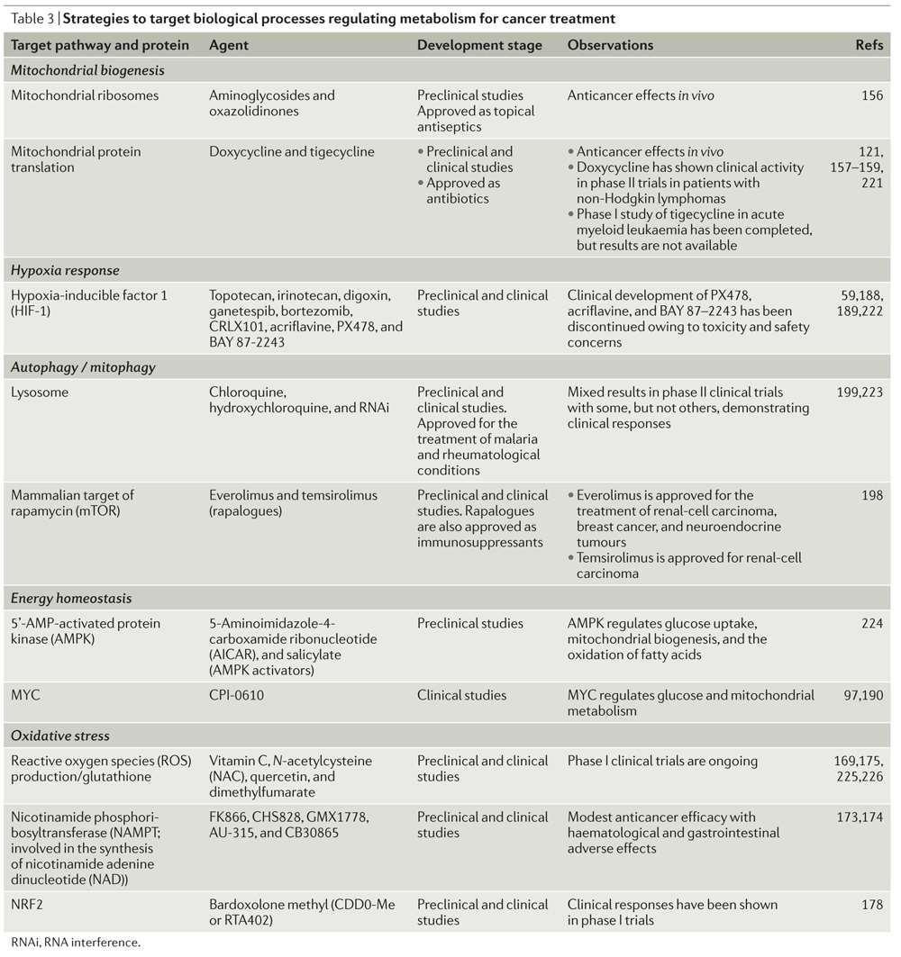 Table 3 Strategies to target biological processes regulating metabolism for cancer treatment Martinez-Outschoorn, U.