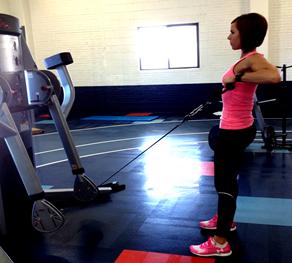 *Perform with hands on floor if you do not have a BOSU GROUP C Cable Squat and Row with Reverse Grip 40 lbs + or RB 20 (Use