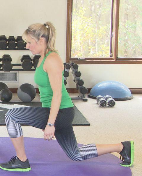 Sink into the hip of the front leg and return to start.