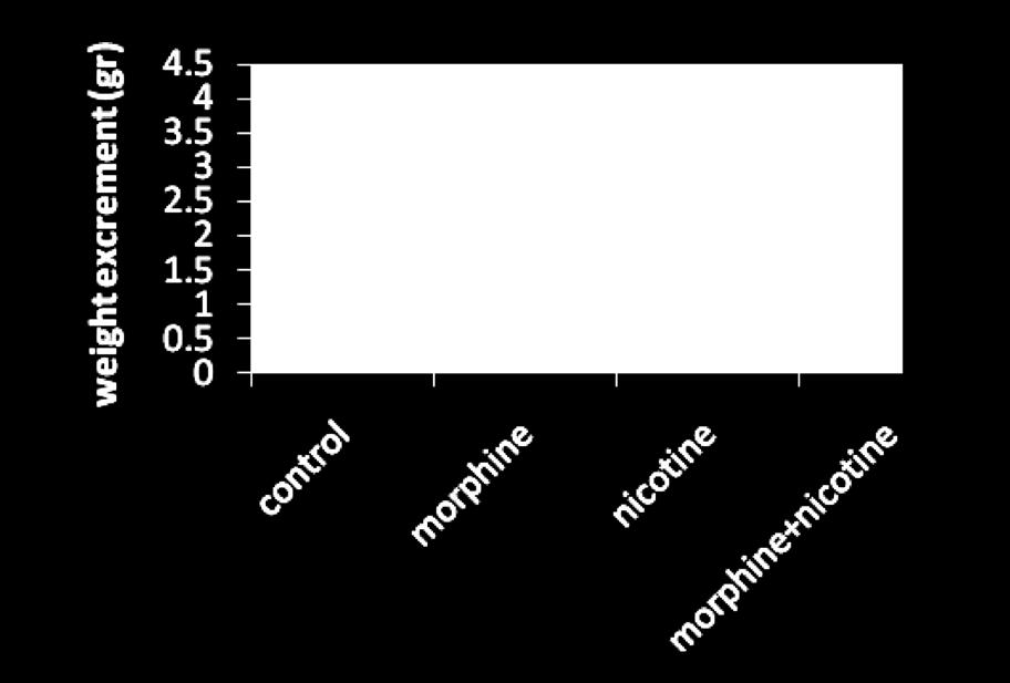Figure 1. The effect of nicotine on total withdrawal score induced by naloxone in single dose morphine-dependent *: Symptomificant difference with morphine group (p<0.05) Figure 2.