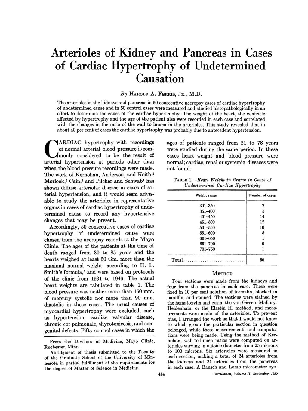 Arterioles of Kidney and Pancreas in Cases of Cardiac Hypertrophy of Undetermined Causation By HAROLD 