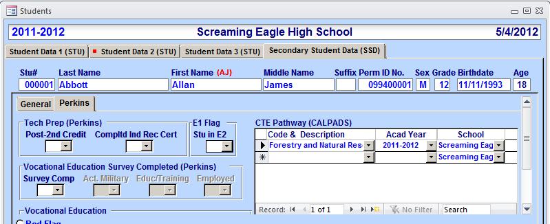 CREATE CAREER TECHNICAL EDUCATION FILE - SCTE FILE The Career Technical Educatin (CTE) file will include students with valid recrds in the new CTE table.
