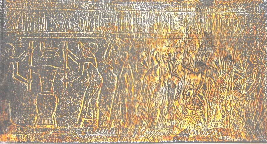 Bas-relief depicting servants gathering lilies and preparing perfumes