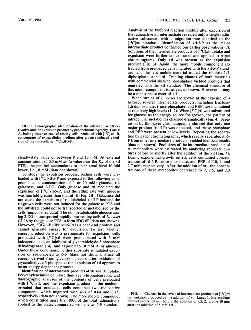 VOL. 160, 1984 A S B 4 xtl * xtl-5-p *xtl-p(p).-origin FIG. 3. Fluorographic identification of the intracellular xtl derivative and the expulsion product by paper chromatography.